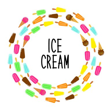Şirin dondurma koleksiyonu çerçeve arka planda canlı lezzetli için ideal renkler afiş, paket vb