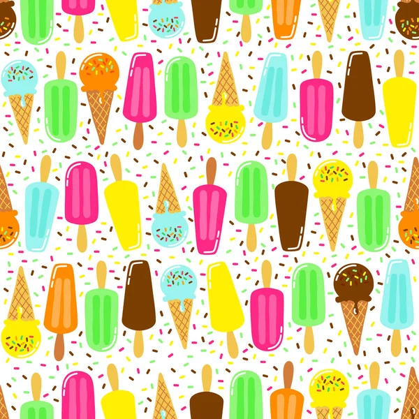 Cute kolekce Ice Cream bezešvé pattern v živé chutné barvy ideální pro balicí papír, balík atd — Stockový vektor