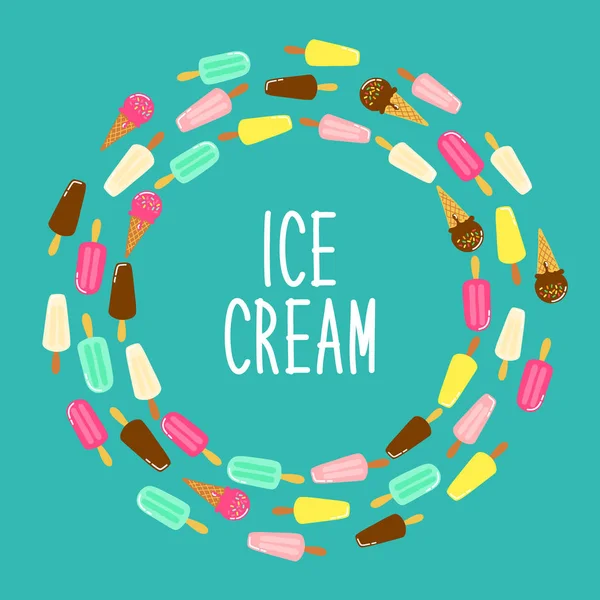 Lindo fondo del marco de la colección del helado en colores sabrosos vivos ideales para pancartas, paquete, etc. — Vector de stock