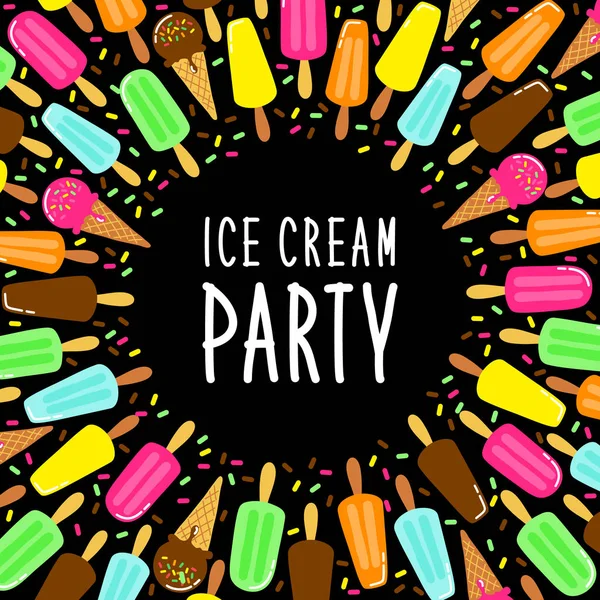 鮮やかなおいしい色のかわいいアイスクリームパーティーコレクションの背景招待状、カード、バナー、パッケージ、装飾などに最適 — ストックベクタ
