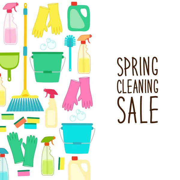 可爱的春季清洁用具背景在生动的醒目的颜色 — 图库矢量图片