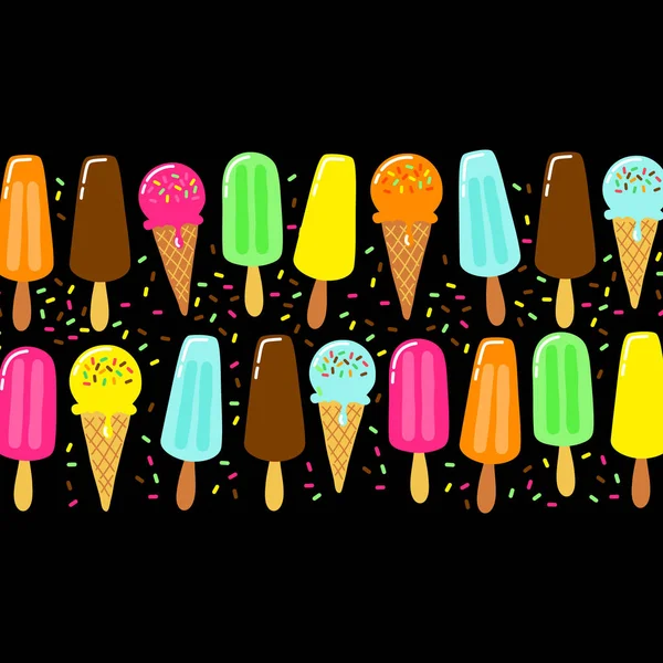 Fondo lindo de la colección del partido del helado en colores sabrosos vivos ideales para la invitación, tarjeta, bandera, paquete, decoración etc. — Vector de stock