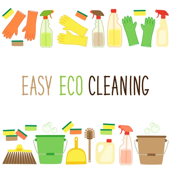 Cute eco Zero Waste schoonmaakwerk tuigen achtergrond in natuurlijke kleuren — Stockvector