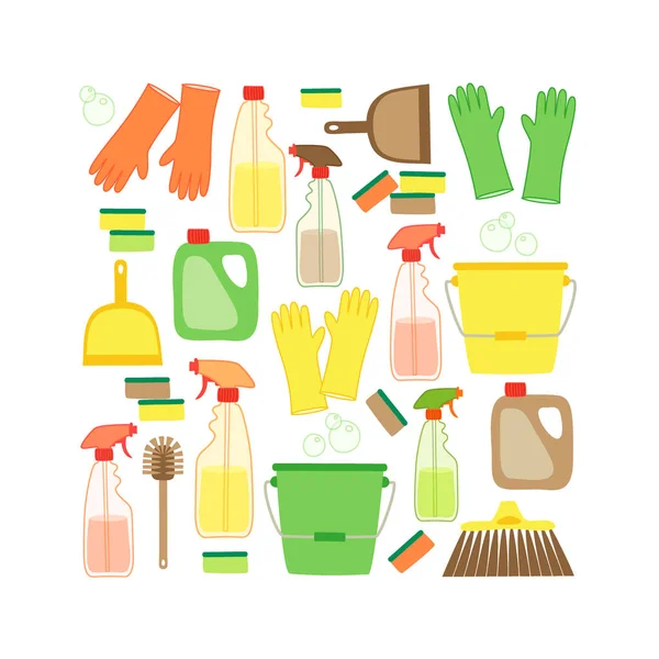 Carino eco zero rifiuti pulizia utensili sfondo in colori naturali — Vettoriale Stock