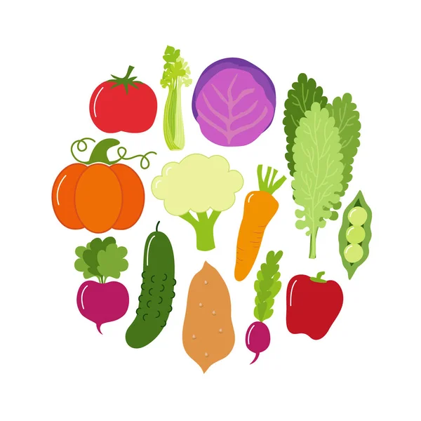 다양한 야채와 귀여운 채식 메뉴 배경 — 스톡 벡터