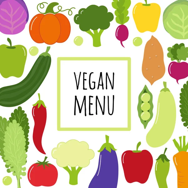 可爱的素食菜单背景与各种蔬菜 — 图库矢量图片