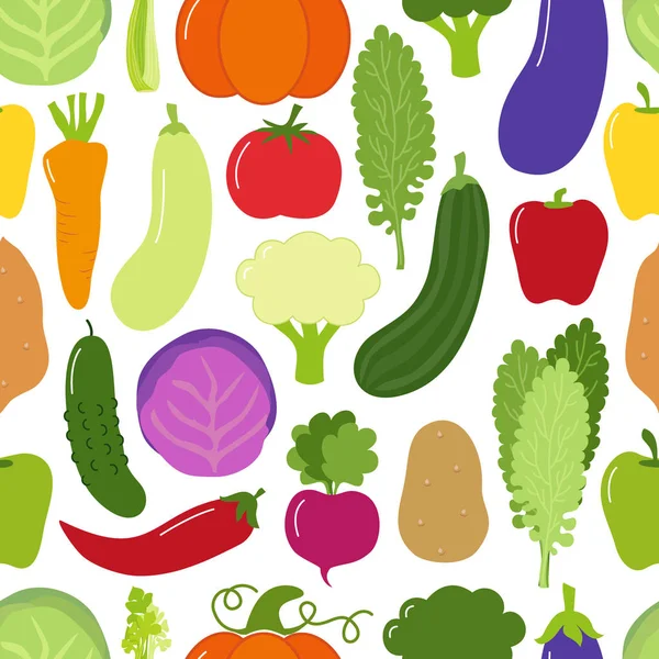 Cute Vegan Menu seamless pola background dengan berbagai sayuran - Stok Vektor