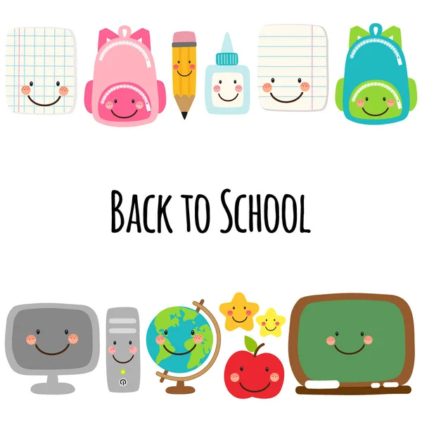 Mignon conception de bannière de retour à l'école avec des personnages de dessin animé drôles colorés, fond de thème de l'éducation — Image vectorielle