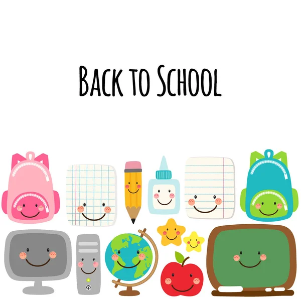Lindo diseño de banner de vuelta a la escuela con personajes de dibujos animados divertidos coloridos, fondo de tema de educación — Vector de stock