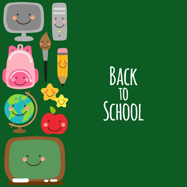 Lindo diseño de banner de vuelta a la escuela con personajes de dibujos animados divertidos coloridos, fondo de tema de educación — Archivo Imágenes Vectoriales