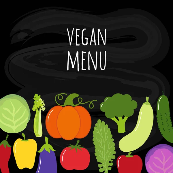 Krásné veganské menu na pozadí s různými zeleninkou — Stockový vektor