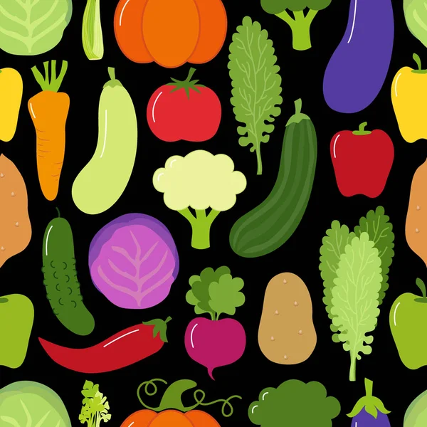 Hezké jídlo veggies bezešvé pozadí s usmívajícími se kreslené postavy zeleniny — Stockový vektor