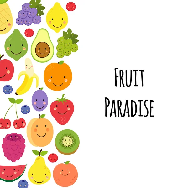 Lindo fondo de Fruit Paradise con varios personajes frutales — Vector de stock