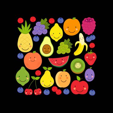 Çeşitli meyve karakterleri ile Sevimli Fruit Paradise arka plan