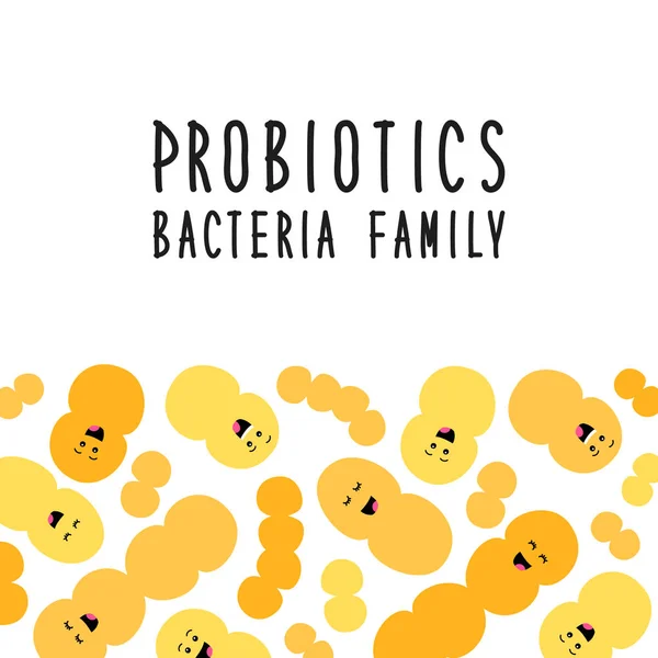 Αστεία προβιοτικά βακτήρια οικογενειακό υπόβαθρο απομονώνονται σε λευκό, έντερο και εντερική χλωρίδα, που ορίζεται σε επίπεδη στυλ — Διανυσματικό Αρχείο