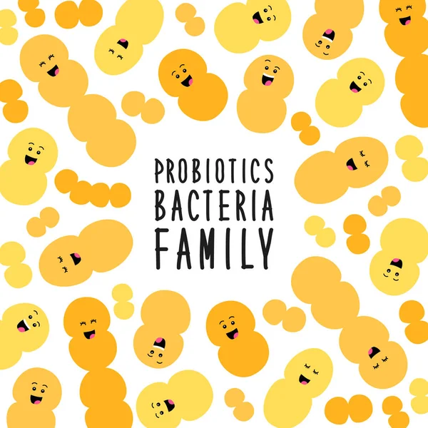 Αστεία προβιοτικά βακτήρια οικογενειακό υπόβαθρο απομονώνονται σε λευκό, έντερο και εντερική χλωρίδα, που ορίζεται σε επίπεδη στυλ — Διανυσματικό Αρχείο