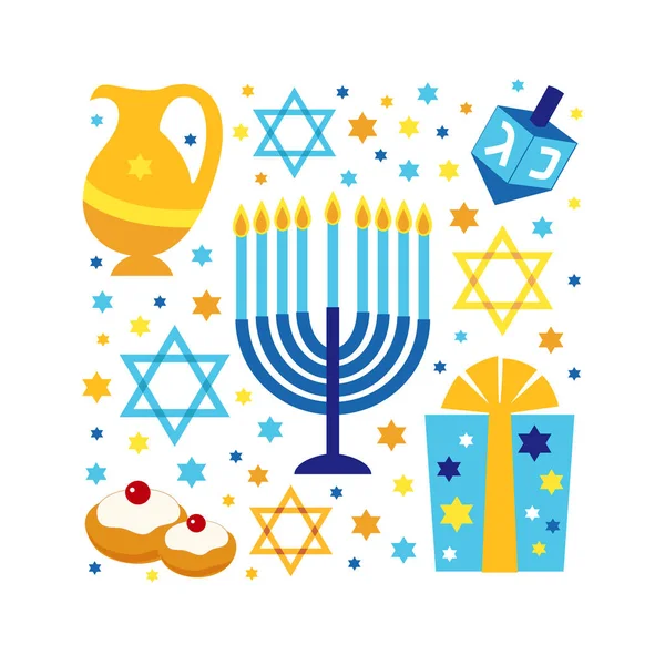 Lindo feliz Hanukkah, Festival de las luces de fondo en estilo plano — Archivo Imágenes Vectoriales