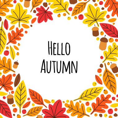 Sevimli botanik el çizilmiş Sonbahar Yaprakları arka plan