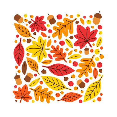 Sevimli botanik el çizilmiş Sonbahar Yaprakları arka plan