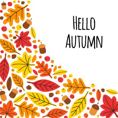 Sevimli botanik el çizilmiş Sonbahar Yaprakları arka plan