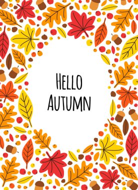 Sevimli botanik el çizilmiş Sonbahar Yaprakları arka plan