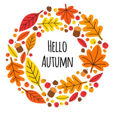 Sevimli botanik el çizilmiş Sonbahar Yaprakları arka plan