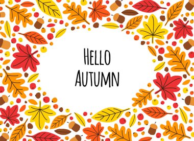 Sevimli botanik el çizilmiş Sonbahar Yaprakları arka plan