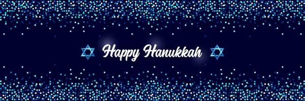 Lujo festivo feliz Hanukkah fondo horizontal con destellos y efecto brillante y letras, se puede utilizar como banner, cartel o diseño de volante — Vector de stock