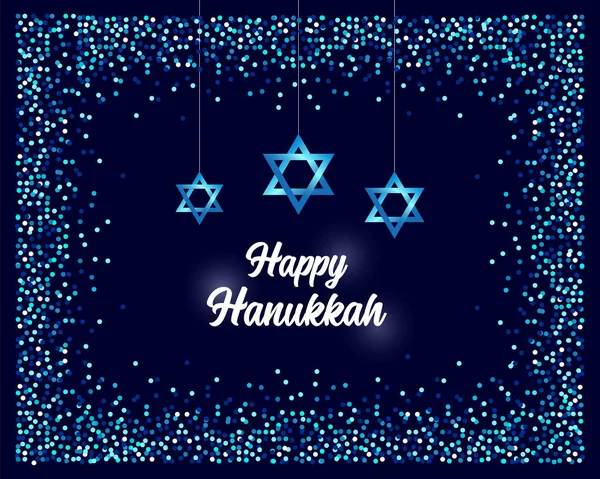 Lusso festivo sfondo felice Hanukkah con scintille ed effetto scintillante e lettering, può essere utilizzato come biglietto di auguri, banner, poster o design volantino — Vettoriale Stock