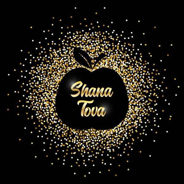 Luxe feestelijke Joodse Nieuwjaar Rosh Hashanah achtergrond met gouden sparkles en glinsterende effect en belettering — Stockvector