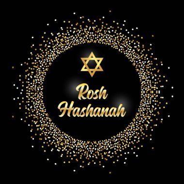 Altın ışıltılar ve ışıltılı etkisi ve yazı ile Lüks Festival Yahudi Yeni Yıl Rosh Hashanah arka plan