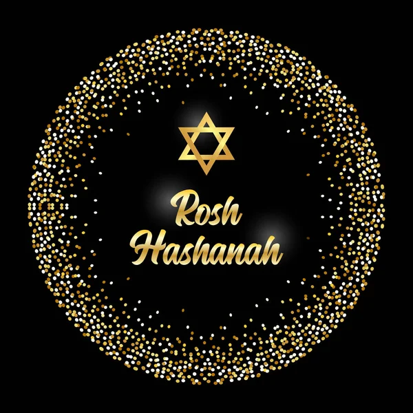 Luxe feestelijke Joodse Nieuwjaar Rosh Hashanah achtergrond met gouden sparkles en glinsterende effect en belettering — Stockvector