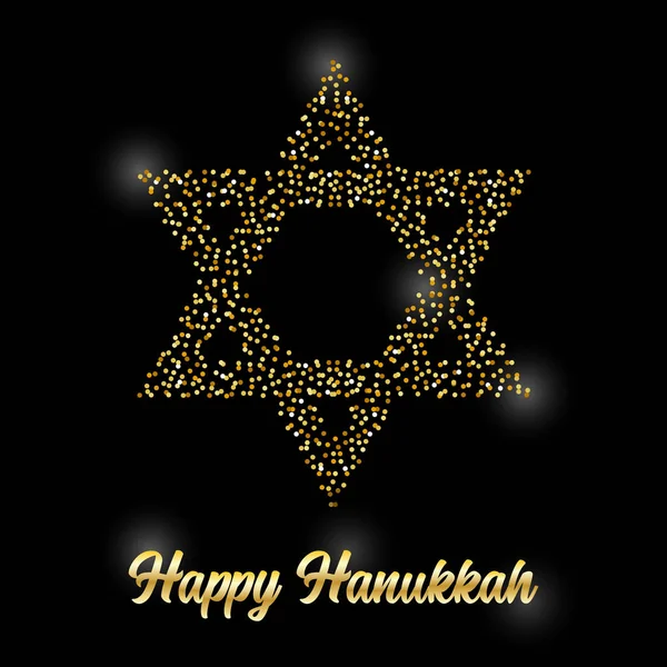 Luxury Festive Happy Hanukkah background with golden sparkles and glittering effect and lettering — Stock Vector