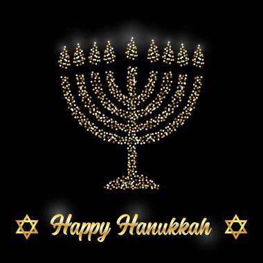 Altın ışıltılar ve ışıltılı etkisi ve yazı ile Lüks Festive Happy Hanukkah arka plan