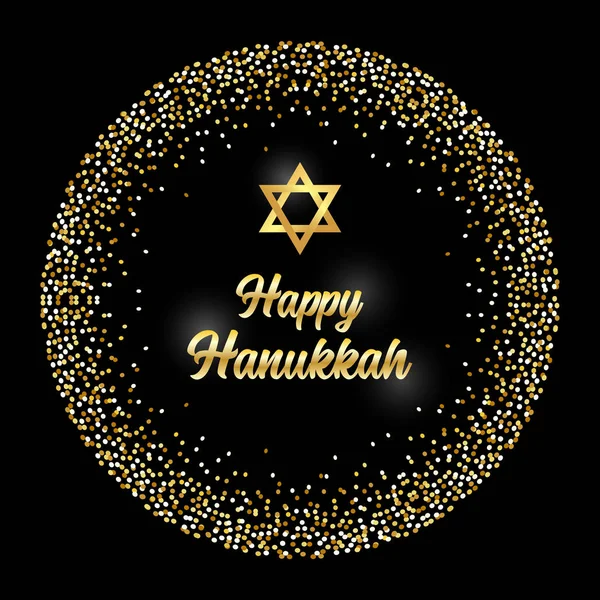 Luxury Festive Happy Hanukkah background with golden sparkles and glittering effect and lettering — Stock Vector