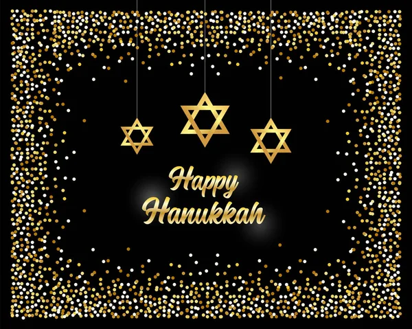 Luxury Festive Happy Hanukkah background with golden sparkles and glittering effect and lettering — Stock Vector
