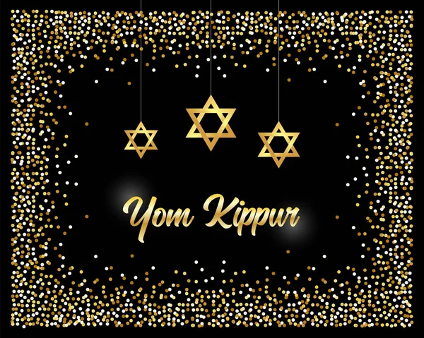 Luxe feestelijke Yom Kippur Joodse vakantie achtergrond met gouden sparkles en glinsterende effect en belettering — Stockvector