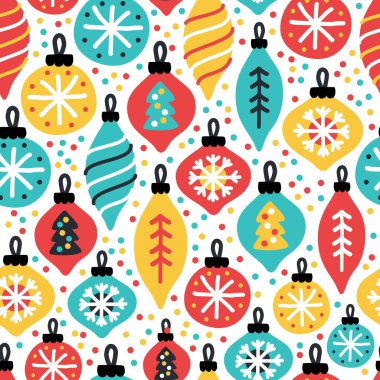 El çizilmiş Noel topları ile Sevimli Noel Hazineleri sorunsuz desen arka plan