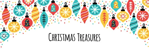 Niedliche Weihnachtsschätze Hintergrund mit handgezeichneten Weihnachtskugeln — Stockvektor