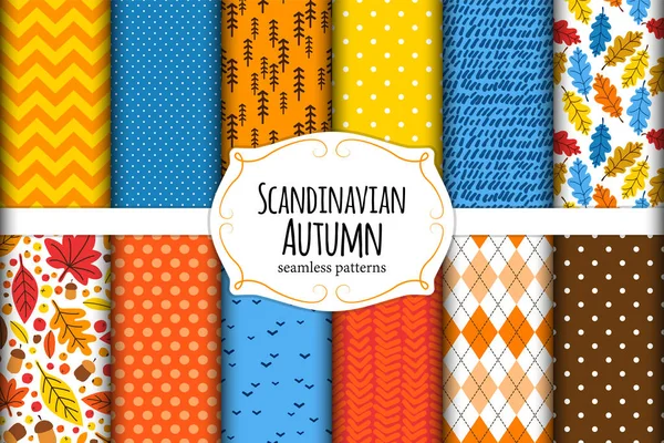 Carino set di scandinavo autunno senza soluzione di continuità modello di sfondo — Vettoriale Stock
