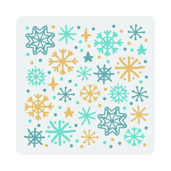 Lindo fondo de invierno escandinavo con copos de nieve dibujados a mano — Vector de stock