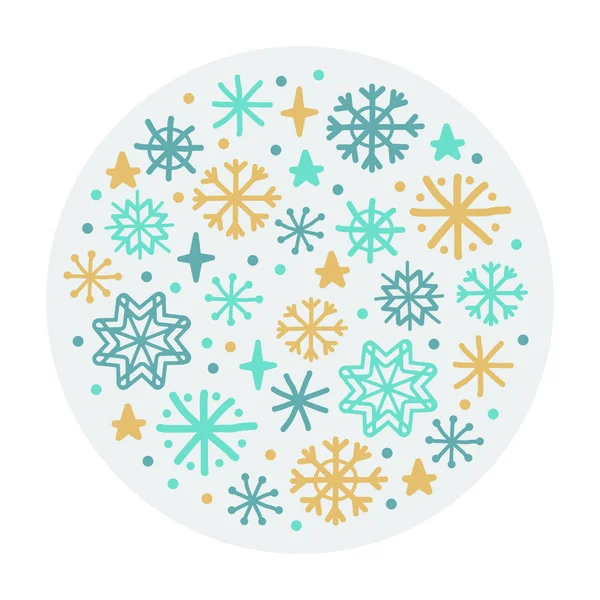 Lindo fondo de invierno escandinavo con copos de nieve dibujados a mano — Vector de stock