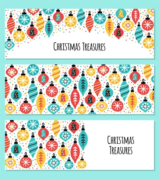 Cute set of Christmas Treasures backgrounds with hand drawn Christmas balls — Stock Vector