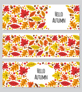 Botanik el çizilmiş Sonbahar Yaprakları arka planlar Sevimli seti