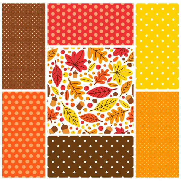 Cute set of Autumn seamless patterns background — Stock Vector