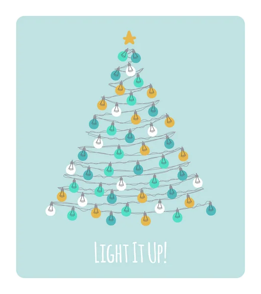 Krásný starožitný vánoční design s ručně kreslené žárovkou, stromeček, šablona pro nápis, karta nebo leták, vektorová ilustrace — Stockový vektor