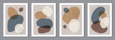 Modern kolaj tarzında soyut organik şekillere sahip minimal posterler.