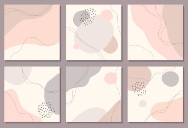 Modern kolaj tarzında asgari soyut organik şekillere sahip güzel sosyal medya seti şablonları