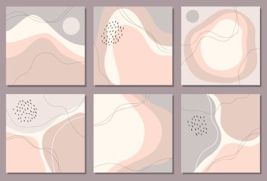Modern kolaj tarzında asgari soyut organik şekillere sahip güzel sosyal medya seti şablonları