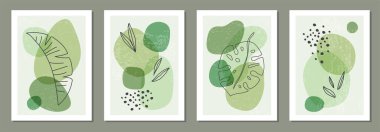 Modern kolaj tarzında soyut organik şekillere sahip minimal posterler.